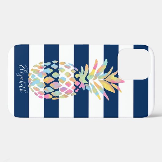 Schattige anananas, marineblauw, gepersonaliseerd Case-Mate iPhone case (Achterkant (horizontaal))