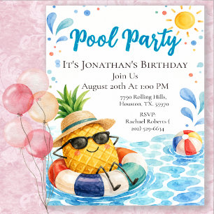 Schattige Ananas Kinderen Verjaardag Zwembad Feest Kaart