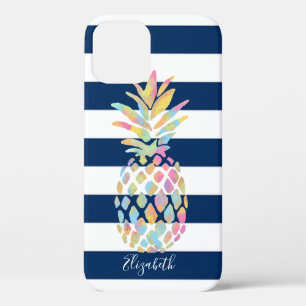 Schattige Ananas ,Marineblauw Gestreepte-Gepersona Case-Mate iPhone Case