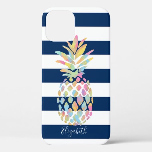 Schattige Ananas ,Marineblauw Gestreepte-Gepersona Case-Mate iPhone Case (Achterkant)