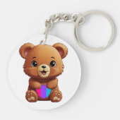 Schattige Androgynous Pride Flag Beer Holding Hear Sleutelhanger (Achterkant)