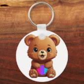 Schattige Androgynous Pride Flag Beer Holding Hear Sleutelhanger (Voorkant)