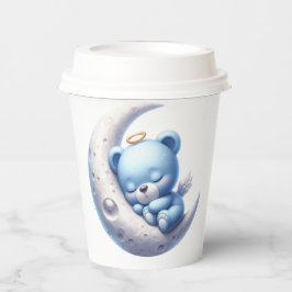 SCHATTIGE ANGEL BLUE TEDDYBEER SLAPEN OP MAAN PAPIEREN BEKERS