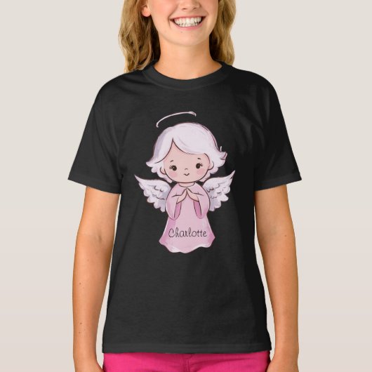 Schattige Angel Girly Black Naam T-shirt (Voorkant)