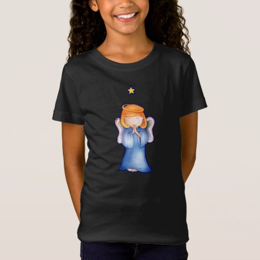 Schattige Angel of Peace Meisje blauw Kerst T-shir T-shirt (Voorkant)