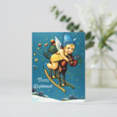 Schattige Angel op Vliegend Rocking Horse Vrolijk  Feestdagenkaart (Staand voorkant)