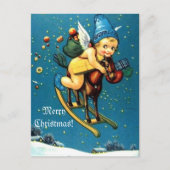 Schattige Angel op Vliegend Rocking Horse Vrolijk  Feestdagenkaart (Voorkant)