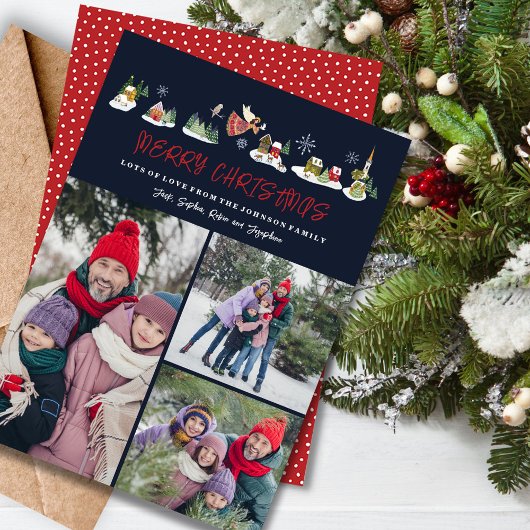 Schattige Angel Peace on Earth Foto Kerst 3 Foto's Feestdagenkaart