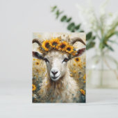 Schattige Angora Geit in de Zonnebloemenvelden Briefkaart (Staand voorkant)