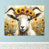Schattige Angora Geit in de Zonnebloemenvelden Canvas Afdruk (Insitu (Houten vloer))