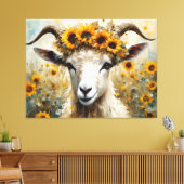 Schattige Angora Geit in de Zonnebloemenvelden Canvas Afdruk (Insitu (Woonkamer))