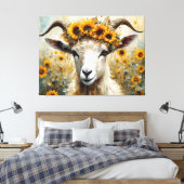 Schattige Angora Geit in de Zonnebloemenvelden Canvas Afdruk (Insitu (Slaapkamer))
