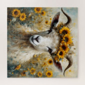 Schattige Angora Geit in de Zonnebloemenvelden Legpuzzel (Horizontaal)