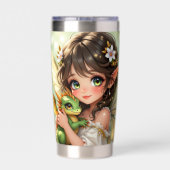 Schattige Anime Elf en Chibi Draak Geïsoleerde Drinkbeker (Achterkant)
