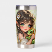 Schattige Anime Elf en Chibi Draak Geïsoleerde Drinkbeker (Voorkant)