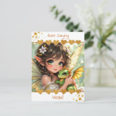 Schattige Anime Elf en Chibi Draak | Hallo! Briefkaart (Staand voorkant)