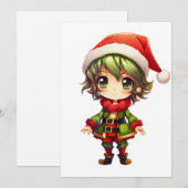Schattige Anime Elf Feestdagenkaart (Voorkant / Achterkant)