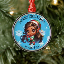 Schattige Anime Elf van Kleur Persoonlijke Kerstmi Metalen Ornament