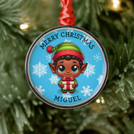 Schattige Anime Elf van Kleur Persoonlijke Kerstmi Metalen Ornament