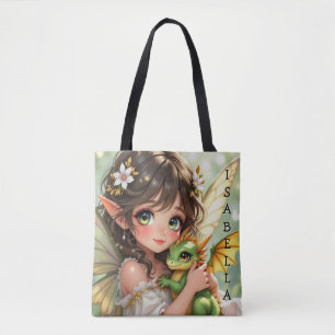 Schattige Anime Fee en Chibi Draak Tote Bag