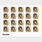 Schattige Anime Fee en Chibi Draak Vierkante Sticker (Vel)