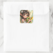 Schattige Anime Fee en Chibi Draak Vierkante Sticker (Tas)