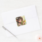 Schattige Anime Fee en Chibi Draak Vierkante Sticker (Envelop)