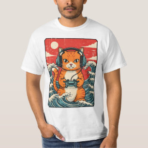 Schattige Anime Gamer Kat Japanse Gaming Retro T-shirt