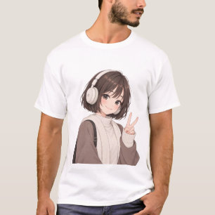 Schattige Anime Gamer Meisje Koptelefoon Illustrat T-shirt