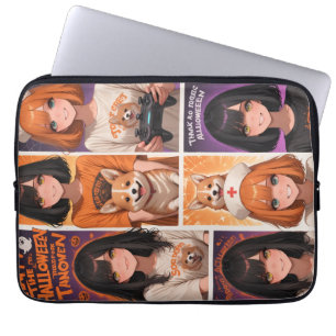 Schattige Anime Halloween Collage Kunst Griezels Laptop Sleeve