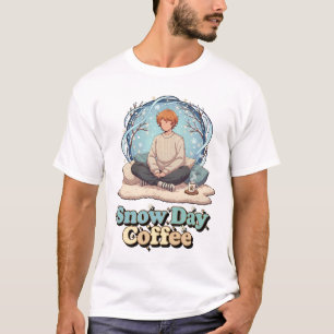 Schattige Anime Jongen Drinkt Koffie in Winter T-shirt