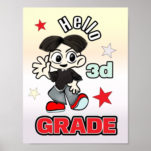 Schattige Anime Jongen Hallo 3e Klas Poster (Voorkant)