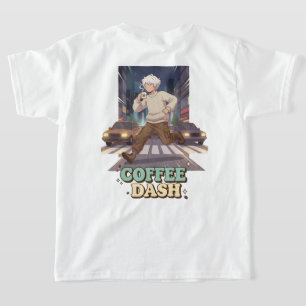 Schattige Anime Jongen Rent Door de Stad met Koffi T-shirt