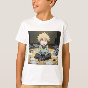 Schattige Anime Jongen Verrast in Rommelige Kamer  T-shirt