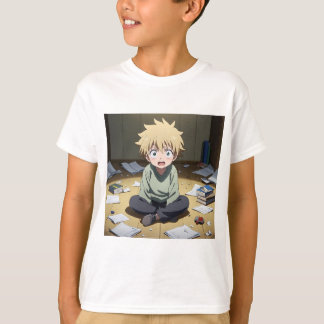 Schattige Anime Jongen Verrast in Rommelige Kamer T-shirt