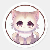 Schattige Anime Kat Ronde Sticker (Voorkant)