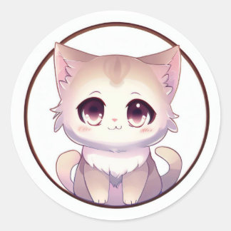 Schattige Anime Kat Ronde Sticker