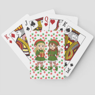 Schattige anime kerstelfjes pokerkaarten