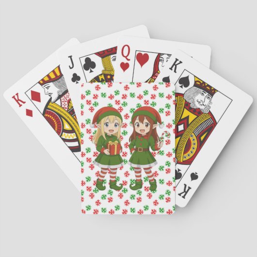 Schattige anime kerstelfjes pokerkaarten (Achterkant)