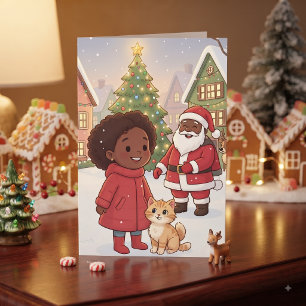 Schattige Anime Kinder Kerst en Kleurplaat Kaart