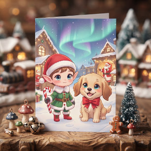 Schattige Anime Kinder Kerst en Kleurplaat Kaart