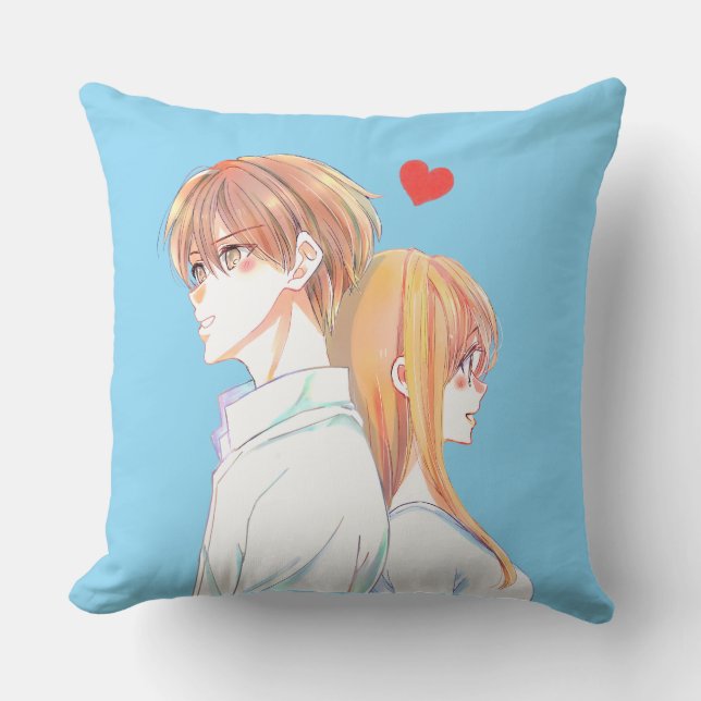 Schattige Anime Koppel Liefde Illustratie Kussen (Voorkant)