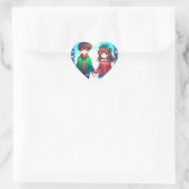 Schattige anime koppel met handen Kerstmis Hart Sticker (Tas)