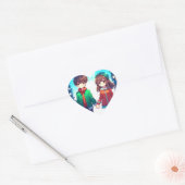 Schattige anime koppel met handen Kerstmis Hart Sticker (Envelop)