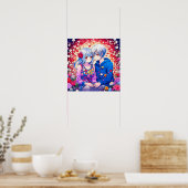 Schattige Anime Koppel omgeven door Flowers and He Poster (Keuken)
