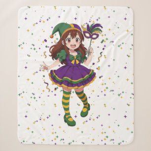 Schattige anime Mardi Gras-meisje Sherpa Deken