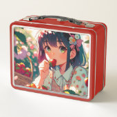 Schattige anime meisje eten aardbeien (Achterkant)