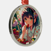 Schattige anime meisje eten aardbeien metalen ornament (Rechts)