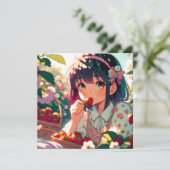 Schattige anime meisje eten aardbeien | Zomerdag (Staand voorkant)