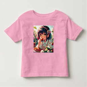 Schattige anime meisje eten aardbeien   Zomerdag Kinder Shirts